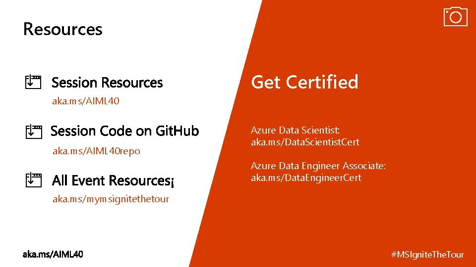 Resources Get Certified aka. ms/AIML 40 repo Azure Data Scientist: aka. ms/Data. Scientist. Cert