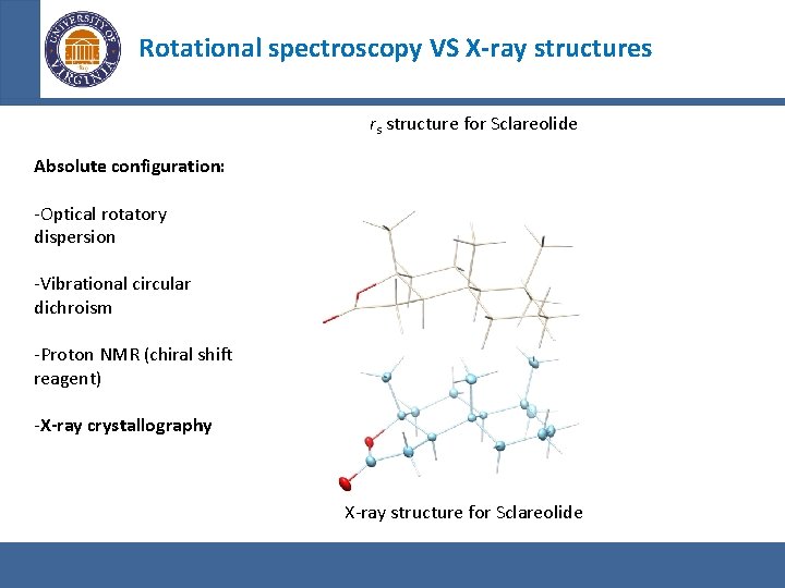 Rotational spectroscopy VS X-ray structures rs structure for Sclareolide Absolute configuration: -Optical rotatory dispersion