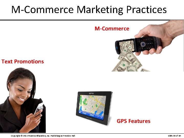 M-Commerce Marketing Practices M-Commerce Text Promotions GPS Features Copyright © 2012 Pearson Education, Inc.