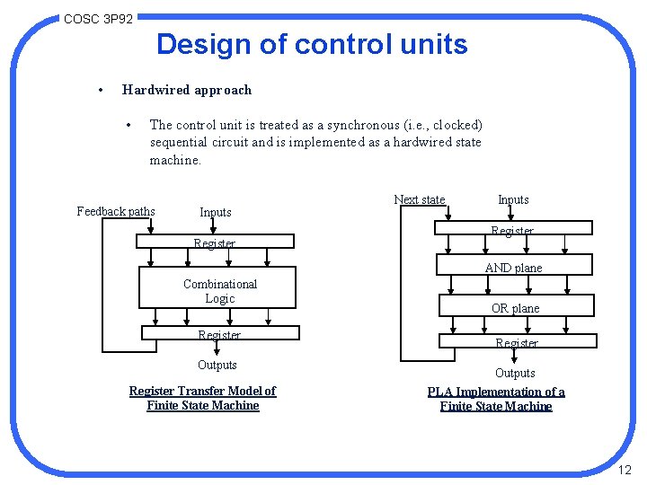 COSC 3 P 92 Design of control units • Hardwired approach • The control