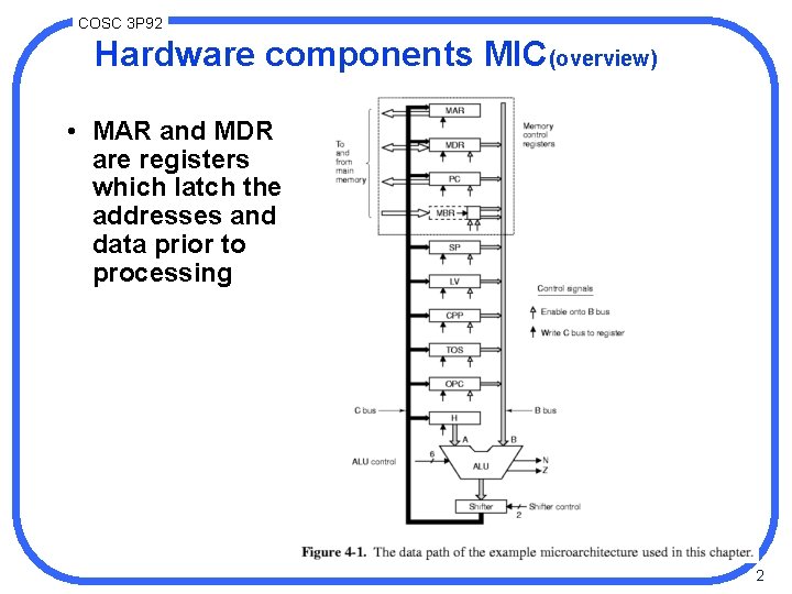 COSC 3 P 92 Hardware components MIC(overview) • MAR and MDR are registers which