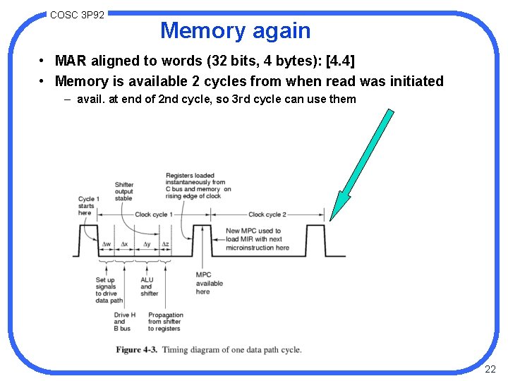 COSC 3 P 92 Memory again • MAR aligned to words (32 bits, 4
