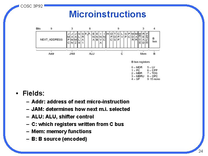 COSC 3 P 92 Microinstructions • Fields: – – – Addr: address of next COSC 3 P 92 Microinstructions • Fields: – – – Addr: address of next