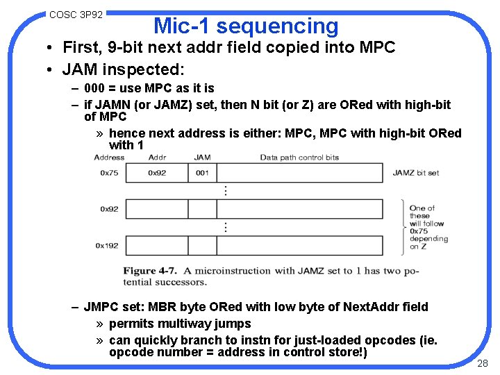 COSC 3 P 92 Mic-1 sequencing • First, 9 -bit next addr field copied