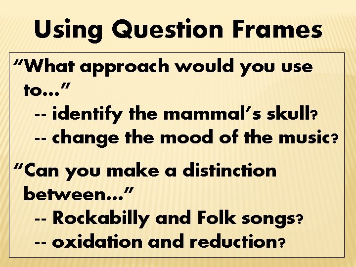 Using Question Frames “What approach would you use to…” -- identify the mammal’s skull?