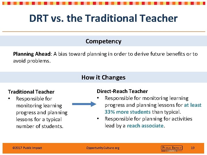 DRT vs. the Traditional Teacher Competency Planning Ahead: A bias toward planning in order