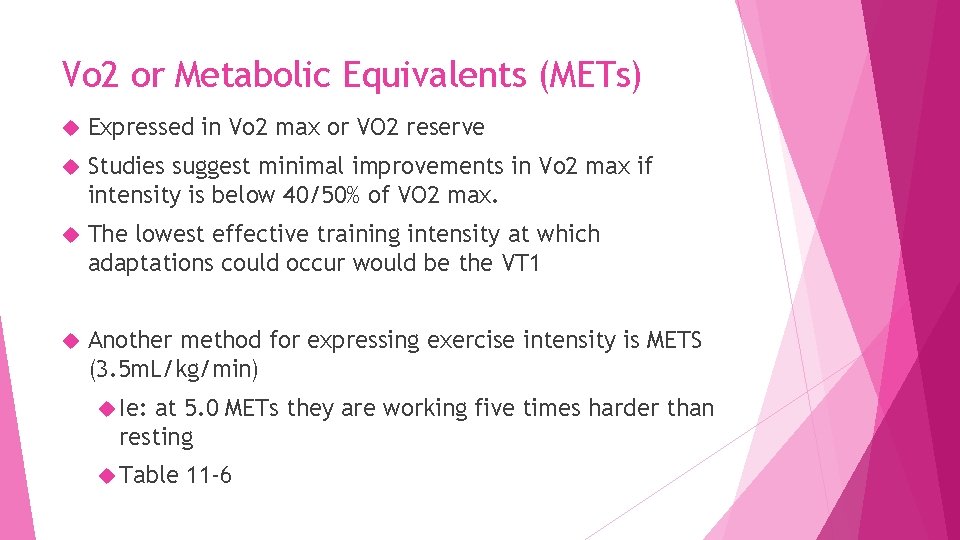 Vo 2 or Metabolic Equivalents (METs) Expressed in Vo 2 max or VO 2