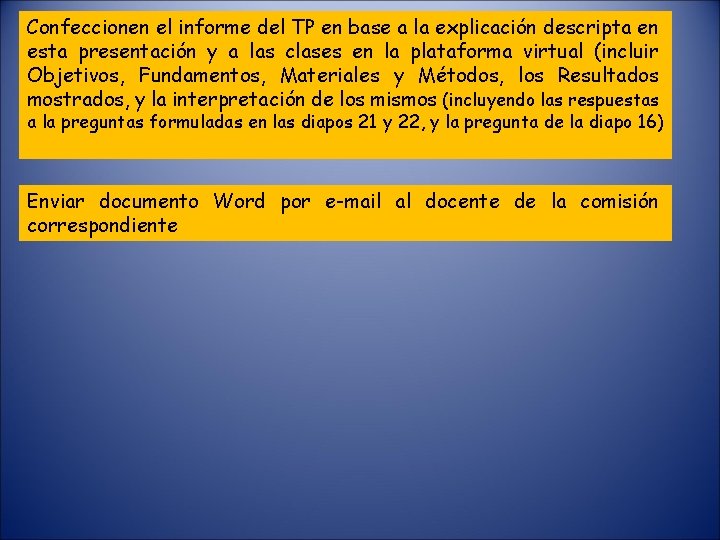 Confeccionen el informe del TP en base a la explicación descripta en esta presentación