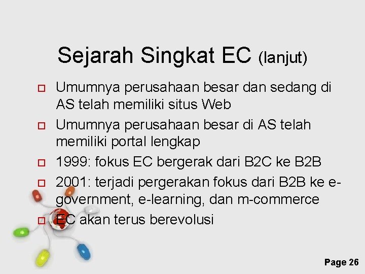 Sejarah Singkat EC (lanjut) Umumnya perusahaan besar dan sedang di AS telah memiliki situs