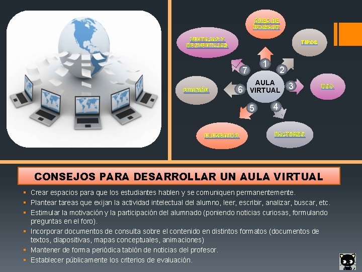 ÁREA DE TRABAJO VENTAJAS Y DESVENTAJAS TIPOS 1 7 FUNCIÓN 6 AULA VIRTUAL 5