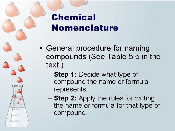Chemical Nomenclature • General procedure for naming compounds (See Table 5. 5 in the