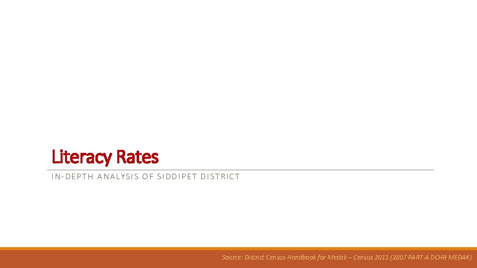 Literacy Rates IN-DEPTH ANALYSIS OF SIDDIPET DISTRICT Source: District Census Handbook for Medak – Literacy Rates IN-DEPTH ANALYSIS OF SIDDIPET DISTRICT Source: District Census Handbook for Medak –