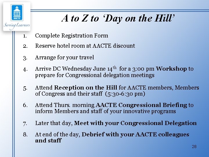 A to Z to ‘Day on the Hill’ 1. Complete Registration Form 2. Reserve