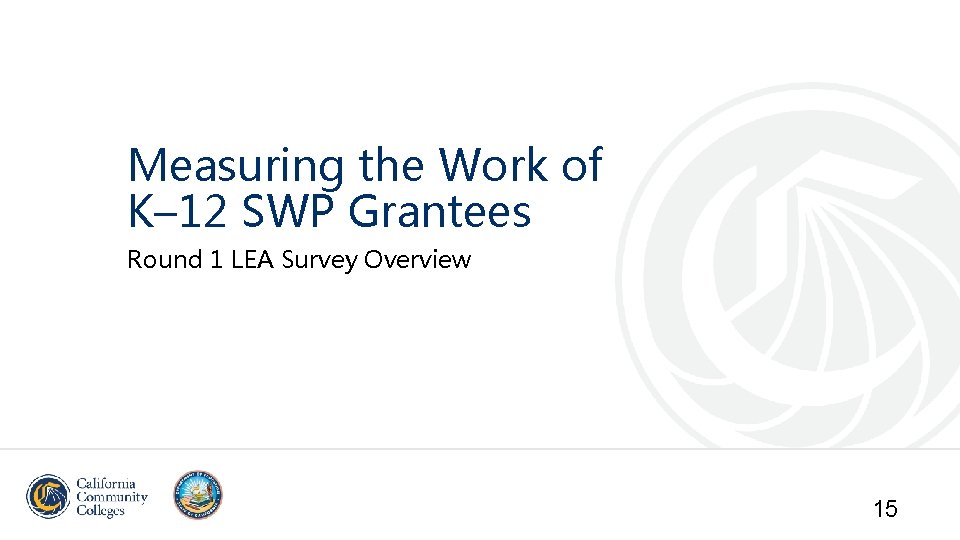 Measuring the Work of K– 12 SWP Grantees Round 1 LEA Survey Overview 15 Measuring the Work of K– 12 SWP Grantees Round 1 LEA Survey Overview 15