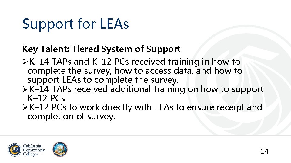 Support for LEAs Key Talent: Tiered System of Support ØK– 14 TAPs and K– Support for LEAs Key Talent: Tiered System of Support ØK– 14 TAPs and K–