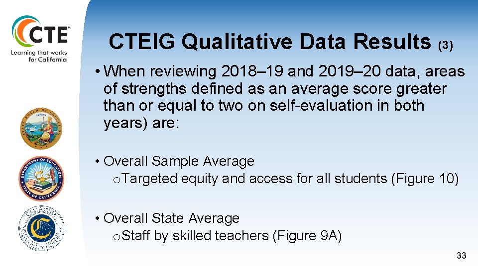 CTEIG Qualitative Data Results (3) • When reviewing 2018– 19 and 2019– 20 data, CTEIG Qualitative Data Results (3) • When reviewing 2018– 19 and 2019– 20 data,