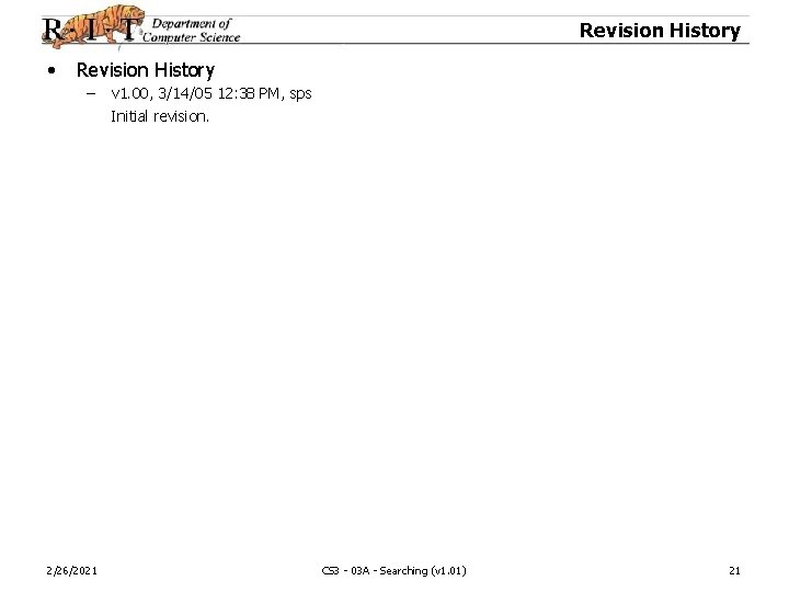 Revision History • Revision History – 2/26/2021 v 1. 00, 3/14/05 12: 38 PM,