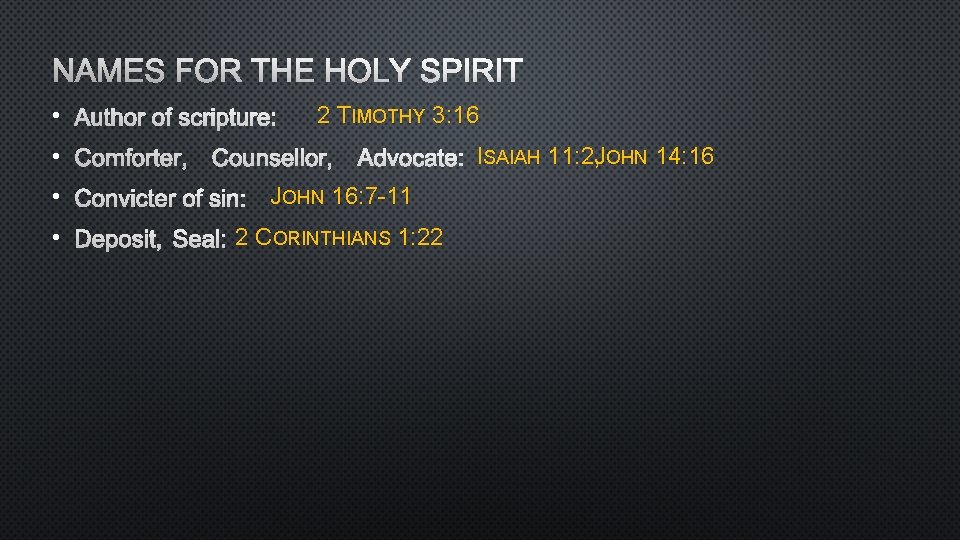 NAMES FOR THE HOLY SPIRIT • AUTHOR OF SCRIPTURE: 2 TIMOTHY 3: 16 •