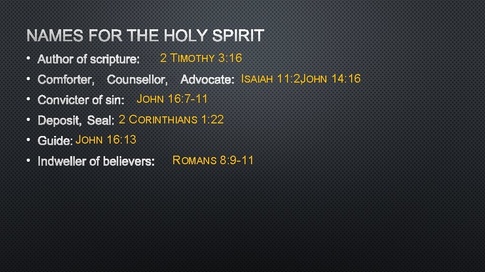 NAMES FOR THE HOLY SPIRIT • AUTHOR OF SCRIPTURE: 2 TIMOTHY 3: 16 •