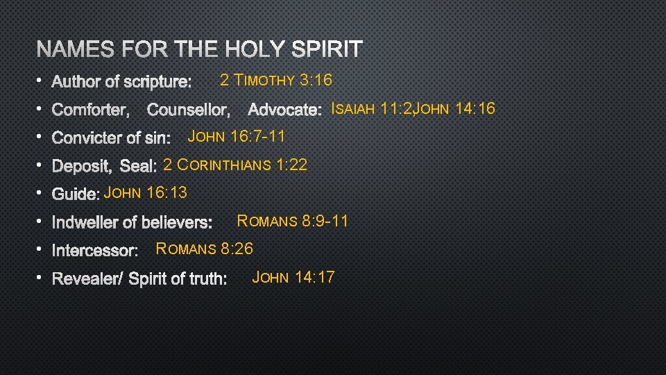 NAMES FOR THE HOLY SPIRIT • AUTHOR OF SCRIPTURE: 2 TIMOTHY 3: 16 •