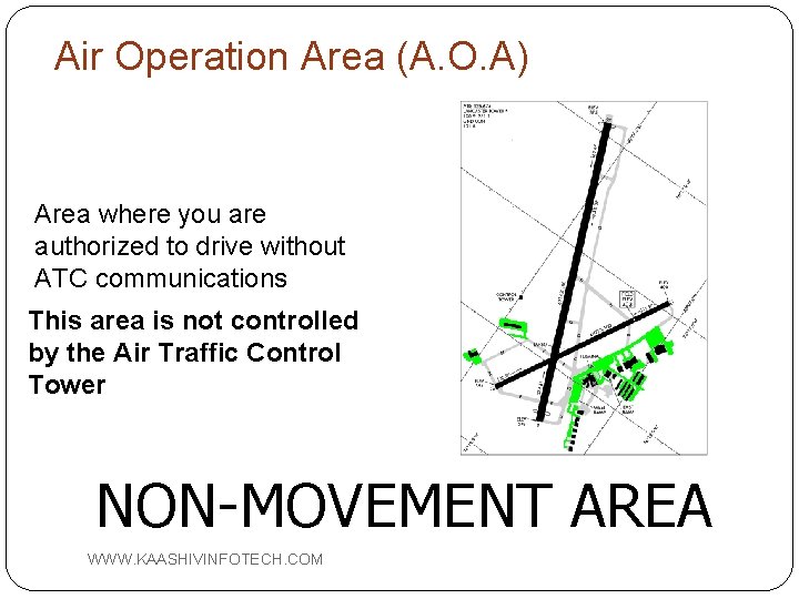 Air Operation Area (A. O. A) Area where you are authorized to drive without
