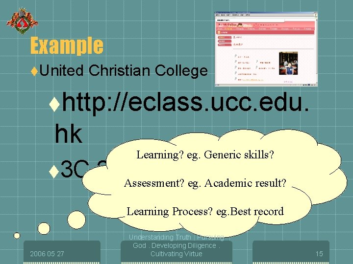 Example t. United Christian College thttp: //eclass. ucc. edu. hk t 3 C Learning?
