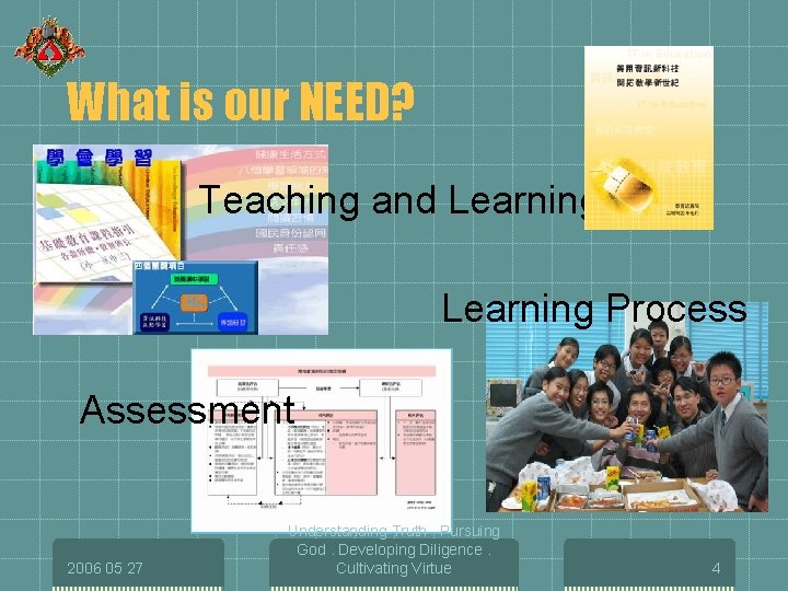 What is our NEED? Teaching and Learning Process Assessment 2006 05 27 Understanding Truth.