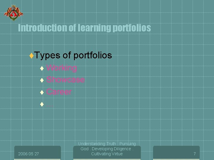 Introduction of learning portfolios t. Types of portfolios Working t Showcase t Career t…