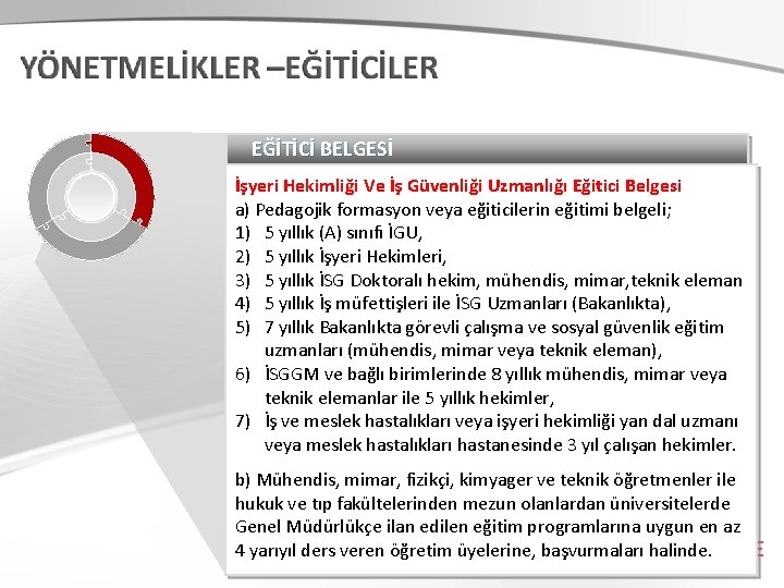 EĞİTİCİ BELGESİ İşyeri Hekimliği Ve İş Güvenliği Uzmanlığı Eğitici Belgesi a) Pedagojik formasyon veya EĞİTİCİ BELGESİ İşyeri Hekimliği Ve İş Güvenliği Uzmanlığı Eğitici Belgesi a) Pedagojik formasyon veya