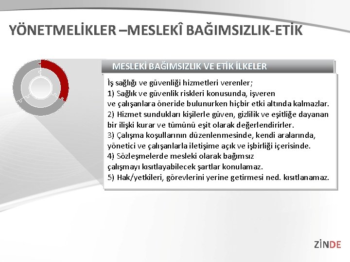 MESLEKİ BAĞIMSIZLIK VE ETİK İLKELER İş sağlığı ve güvenliği hizmetleri verenler; 1) Sağlık ve MESLEKİ BAĞIMSIZLIK VE ETİK İLKELER İş sağlığı ve güvenliği hizmetleri verenler; 1) Sağlık ve