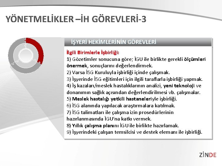 İŞYERİ HEKİMLERİNİN GÖREVLERİ İlgili Birimlerle İşbirliği: 1) Gözetimler sonucuna göre; İGU ile birlikte gerekli İŞYERİ HEKİMLERİNİN GÖREVLERİ İlgili Birimlerle İşbirliği: 1) Gözetimler sonucuna göre; İGU ile birlikte gerekli