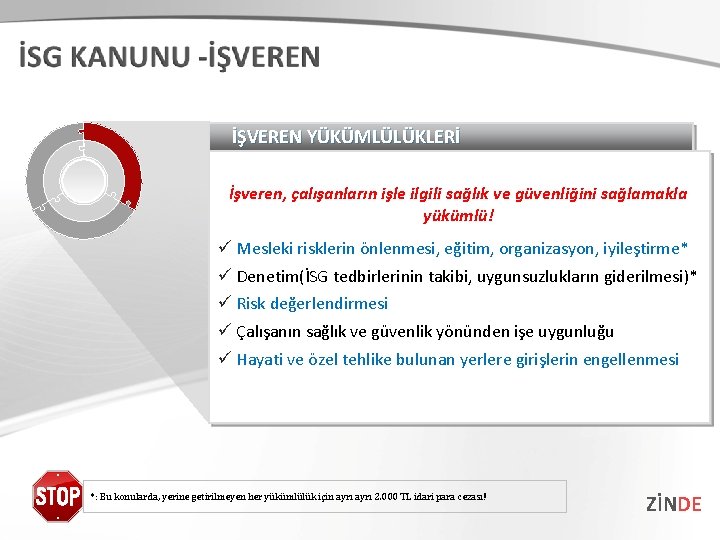 İŞVEREN YÜKÜMLÜLÜKLERİ İşveren, çalışanların işle ilgili sağlık ve güvenliğini sağlamakla yükümlü! ü Mesleki risklerin İŞVEREN YÜKÜMLÜLÜKLERİ İşveren, çalışanların işle ilgili sağlık ve güvenliğini sağlamakla yükümlü! ü Mesleki risklerin