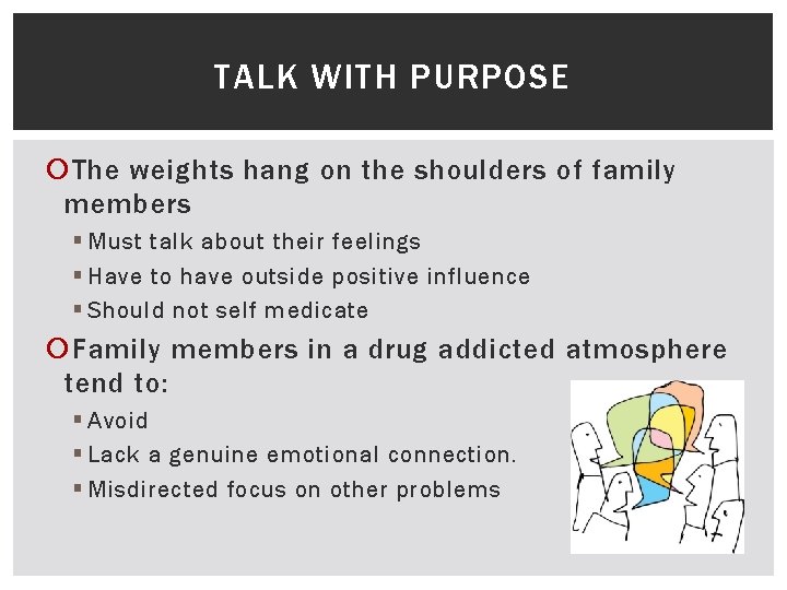 TALK WITH PURPOSE The weights hang on the shoulders of family members § Must