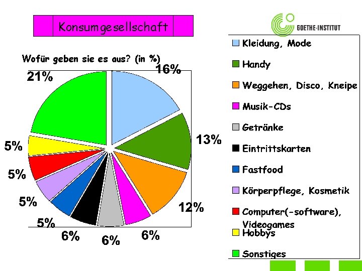 Konsumgesellschaft Wofür geben sie es aus? (in %) 