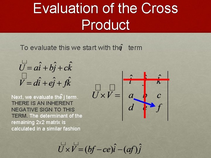 Evaluation of the Cross Product To evaluate this we start with the term Next,