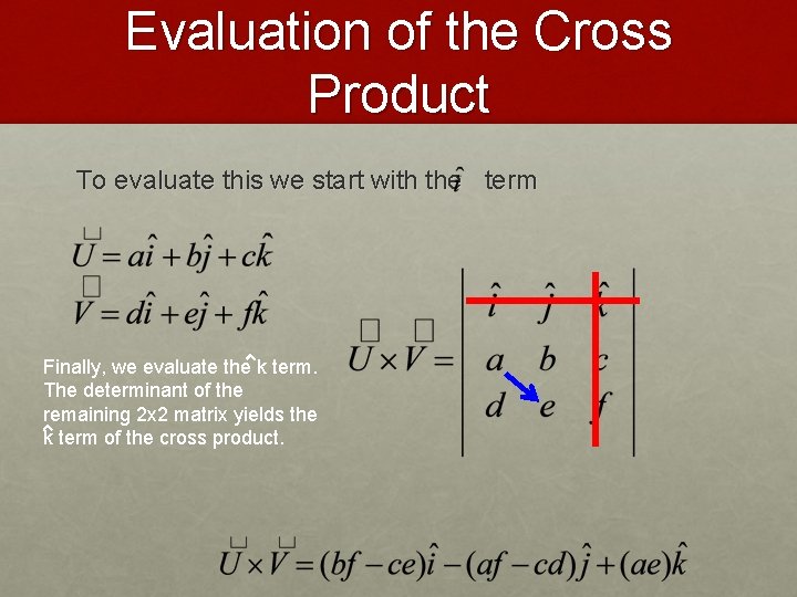 Evaluation of the Cross Product To evaluate this we start with the term Finally,
