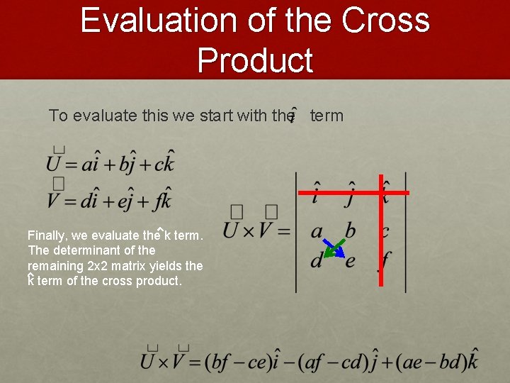 Evaluation of the Cross Product To evaluate this we start with the term Finally,