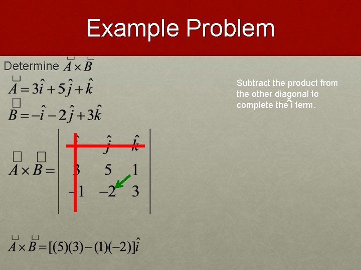 Example Problem Determine Subtract the product from the other diagonal to complete the i