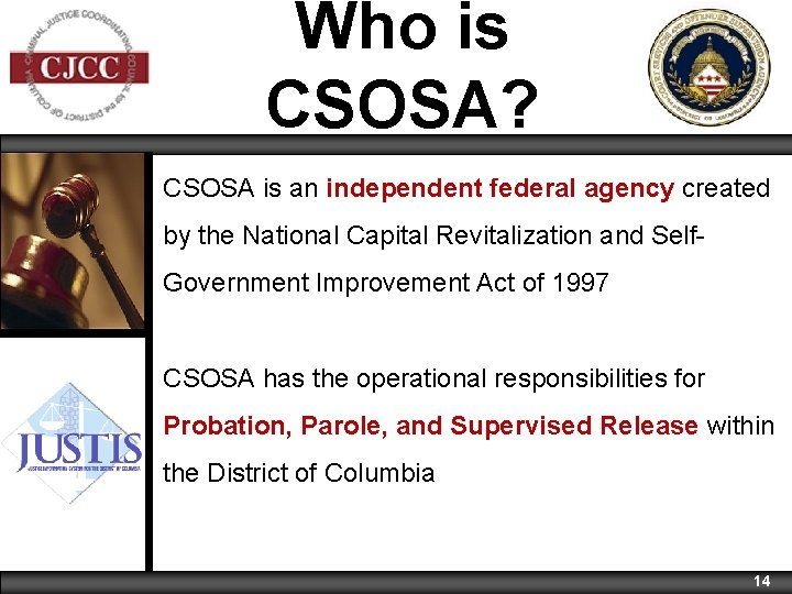 Who is CSOSA? CSOSA is an independent federal agency created by the National Capital