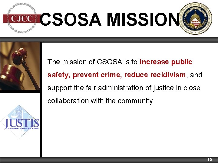 CSOSA MISSION The mission of CSOSA is to increase public safety, prevent crime, reduce