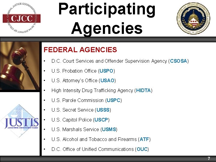 Participating Agencies FEDERAL AGENCIES • D. C. Court Services and Offender Supervision Agency (CSOSA)