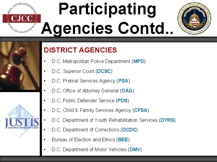 Participating Agencies Contd. . DISTRICT AGENCIES • D. C. Metropolitan Police Department (MPD) •