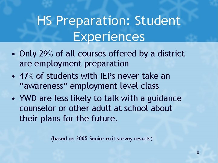 HS Preparation: Student Experiences • Only 29% of all courses offered by a district