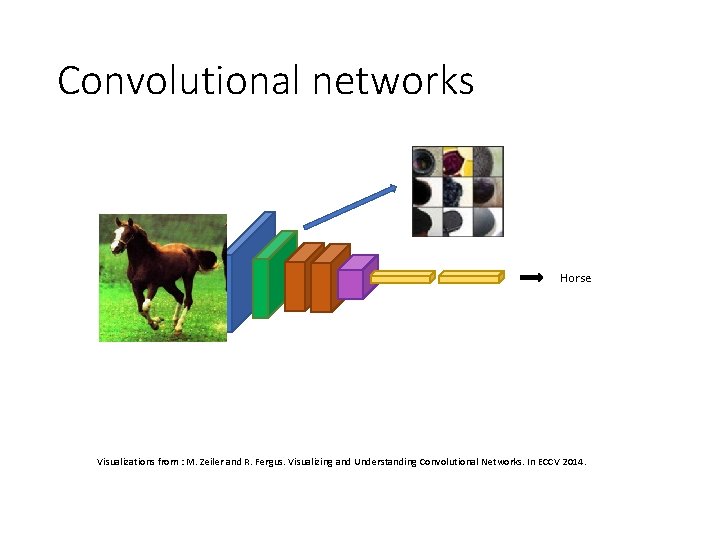 Convolutional networks Horse Visualizations from : M. Zeiler and R. Fergus. Visualizing and Understanding Convolutional networks Horse Visualizations from : M. Zeiler and R. Fergus. Visualizing and Understanding