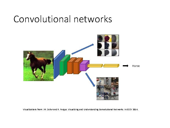 Convolutional networks Horse Visualizations from : M. Zeiler and R. Fergus. Visualizing and Understanding Convolutional networks Horse Visualizations from : M. Zeiler and R. Fergus. Visualizing and Understanding