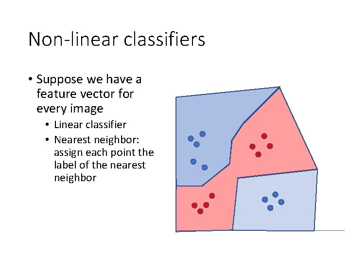 Non-linear classifiers • Suppose we have a feature vector for every image • Linear Non-linear classifiers • Suppose we have a feature vector for every image • Linear