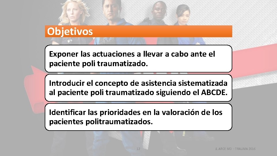 Objetivos Exponer las actuaciones a llevar a cabo ante el paciente poli traumatizado. Introducir