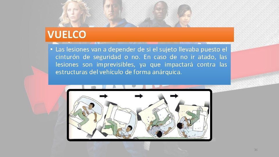 VUELCO • Las lesiones van a depender de si el sujeto llevaba puesto el