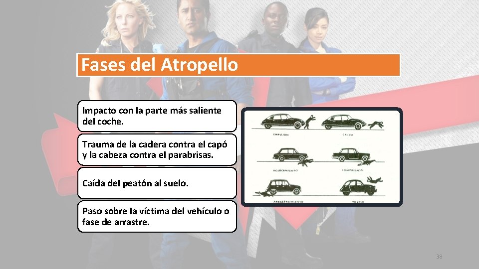 Fases del Atropello Impacto con la parte más saliente del coche. Trauma de la