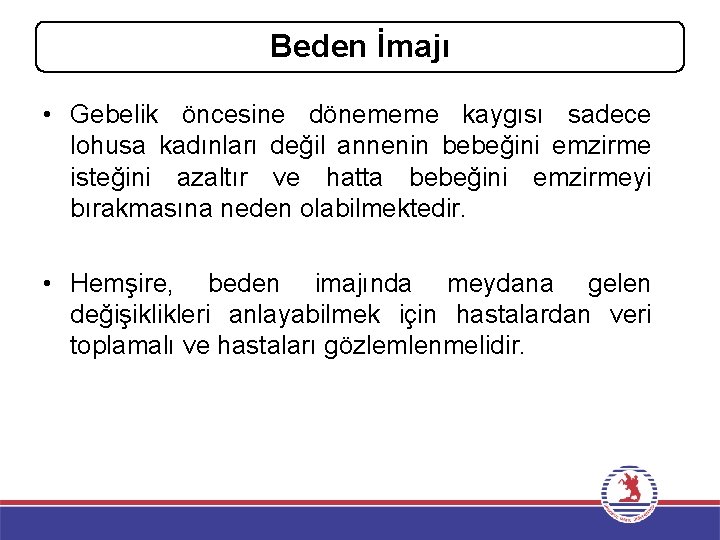 Beden İmajı • Gebelik öncesine dönememe kaygısı sadece lohusa kadınları değil annenin bebeğini emzirme